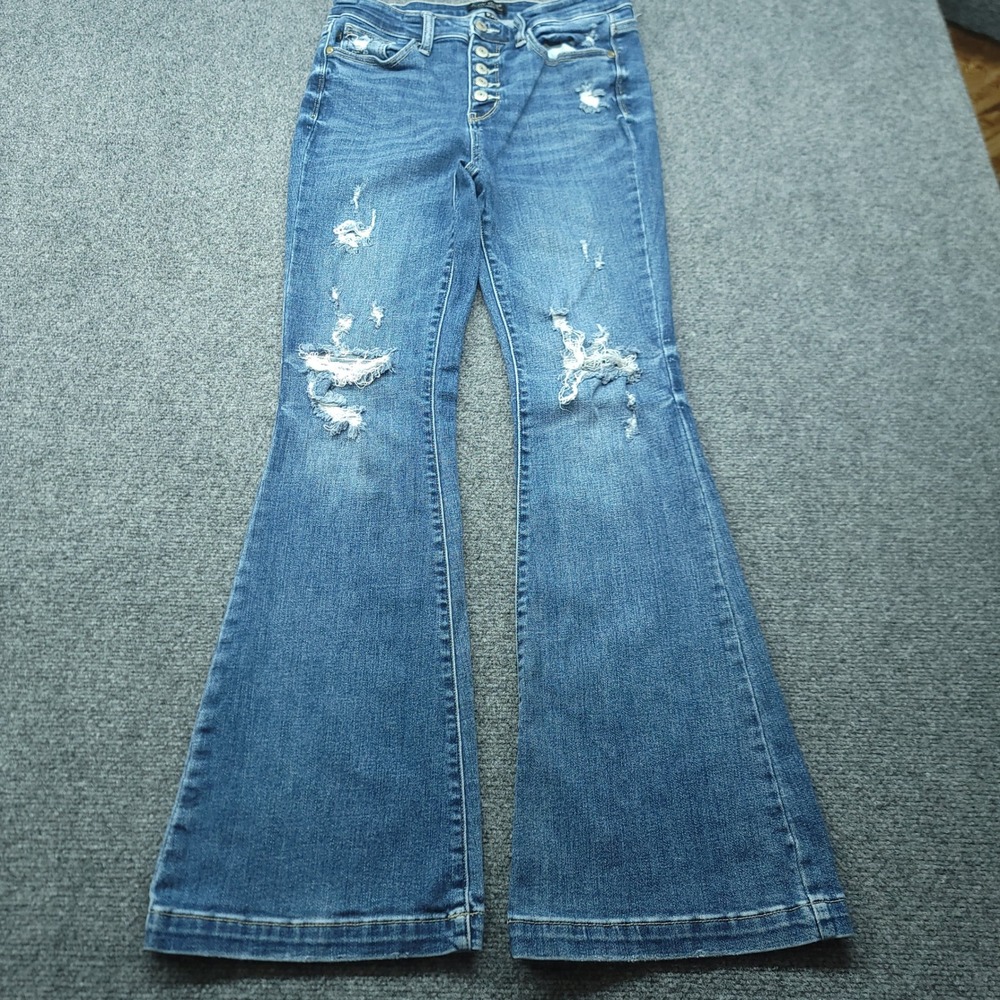 Judy Blue Trouser Flare Distressed Jeans Medium Wash JB82430DK Size 9/29